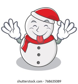 Tongue out snowman character cartoon style