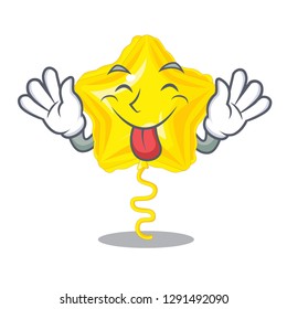 Tongue out star balloon on wooden cartoon table