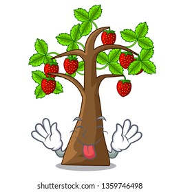 Tongue out strawberry tree isolated with the cartoon