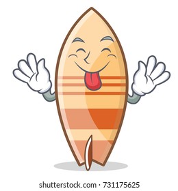 Tongue out surfboard character cartoon style