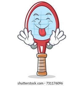 Tongue out tennis racket character cartoon