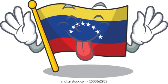 Tongue out venezuelan flag hoisted on mascot pole