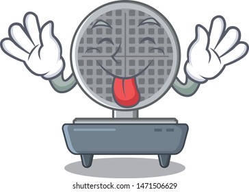 Tongue out waffle iron above the table mascot