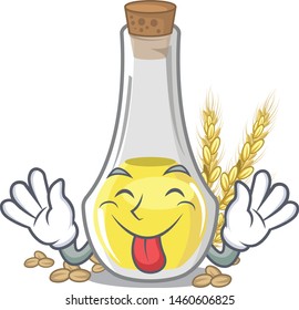 Tongue out wheat germ oil at cartoon table