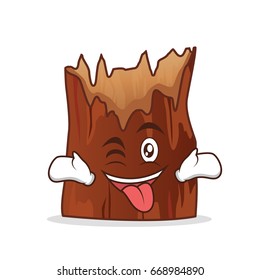 Tongue out with wink broken tree cartoon character illustration