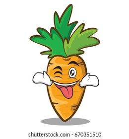 Tongue out with wink carrot character cartoon style vector art