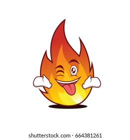 Tongue out with wink fire character cartoon style vector illustration