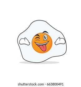 Tongue out with wink fried egg cartoon character vector illustration