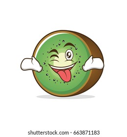 Tongue out with wink kiwi fruit character cartoon vector art