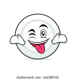 Tongue out with wink plate character vector illustration
