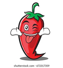 Tongue out with wink red chili character cartoon