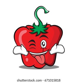 Tongue out with wink red pepper character cartoon vector illustration