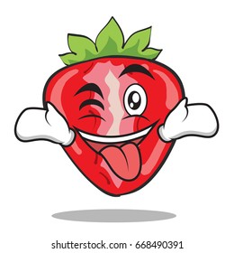 Tongue out with wink strawberry character cartoon style illustration