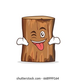 Tongue out with wink tree trunk character cartoon vector illustration