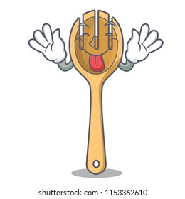 Tongue out wooden fork mascot cartoon