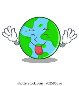 Tongue out world globe character cartoon