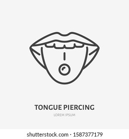 Tongue Piercing Line Icon, Vector Pictogram Of Face Jewelry. Piercing Studio Logo, Linear Illustration.