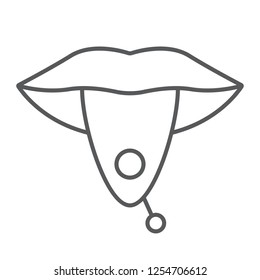 Tongue piercing thin line icon, jewellery and accessory, pierced tongue sign, vector graphics, a linear pattern on a white background, eps 10.