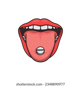 Tongue with pill vector illustration.
