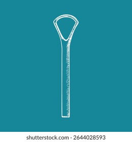 Tongue scraper - oral hygiene tool drawing in sketch style. Dental and oral care tools, in-home dental hygiene. Hand drawn sketch vector illustration