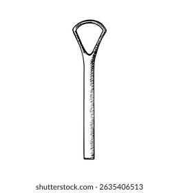 Tongue scraper oral hygiene tools in sketch style. Dental and oral care tools, in-home dental hygiene. Hand-drawn sketch vector illustration