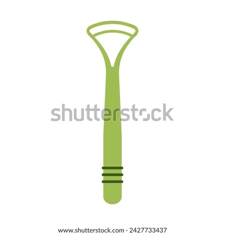 Tongue scraper with plastic green handle for morning oral hygiene vector illustration