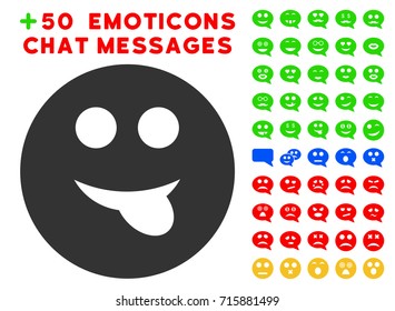 Tongue Smiley pictograph with colored bonus facial design elements. Vector illustration style is flat iconic elements for web design, app user interfaces, messaging.