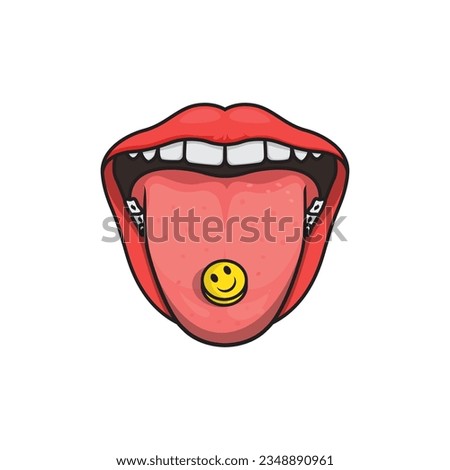Tongue with Smiley pill vector illustration.