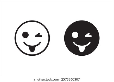 Tongue winking emoji icon in outline and silhouette style