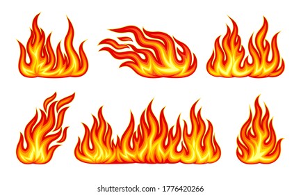 Tongues of Bright Flame Flickering Isolated on White Background Vector Set