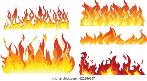 Tongues of fire isolated on white background (flame, heat, fire, burning) Isolated fire. Grunge texture on white background