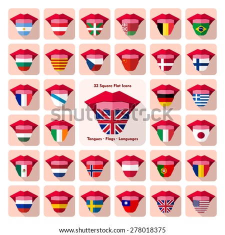 Tongues Flat Language Icons Country Flags Stock Vector ...