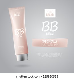 Toning cream for young skin, makeup tube template. 3d vector illustration