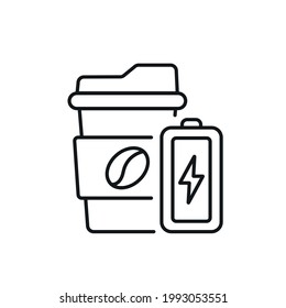 Toning energy coffee lineares Symbol. Workaholisch. Dünne, anpassbare Illustration. Contour-Symbol. Vektor-einzelne Rahmenzeichnung. Bearbeitbarer Hub