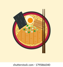 Tonkatsu ramen, Japanese noodles topped with deep fried pork cutlet, egg, bamboo shoot and seaweed