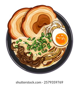 Tonkotsu Ramen Top View Food Illustration Vector.
Japanese Food Ramen Noodles in a Bowl Menu Icon.
Japanese Street Food Tonkotsu Ramen Vector.
Japanese Food Tonkotsu Ramen Vector Icon.