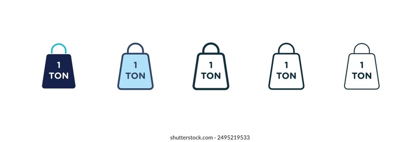 Tonne vector icon set black filled and outlined style.