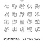 Tonometer. Blood pressure measurement. Elderly people. Heart attack. Health care, medical and medicine. Pixel Perfect Vector Thin Line Icons. Simple Minimal Pictogram