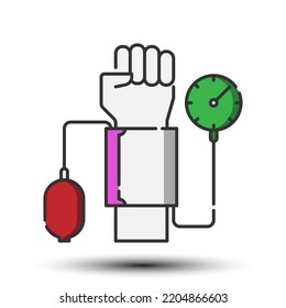 Tonometer-gefüllte Liniensymbol, Herz-Kreislauf-Konzept 128x128 Pixel perfekt, auf weißem Hintergrund für Website-UI-Medien, mobile Anwendung, Poster-Design