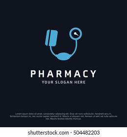 Tonometer health logo, abstract vector logo design template icon of company identity symbol concept for therapy service, pharmacy, hospital, medical clinic or any natural health care business