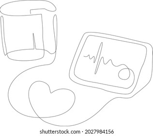 Tonometer, medical equipment. Continuous line drawing. Outline, thin line art, hand drawn sketch. Vector illustration isolated on white background