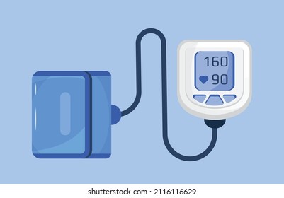 Vector de tónómetro. Medición de la presión arterial, ilustración del esfigmomanómetro. Tratamiento de hipotensión e hipertensión. Medición de la presión arterial alta o baja. Se muestra una crisis hipertensiva.