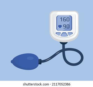 Tonometer vector. Blood pressure measurement, sphygmomanometer illustration. Hypotension and hypertension disease treatment. High or low blood pressure measurement. Hypertensive crisis is shown.