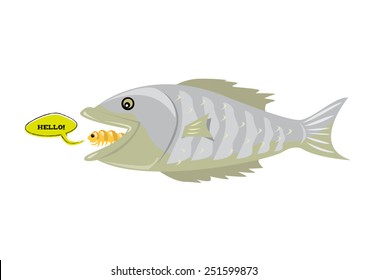 Tonque-eating Fish Parasite Called Cymothoa Exigua Says Hello. Vector And Jpg Concept. The Parasite Is Mostly Found In  Gulf Of California.