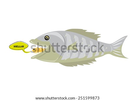 Tonque-eating Fish Parasite called Cymothoa Exigua says Hello. Vector and jpg concept. The parasite is mostly found in  Gulf of California.