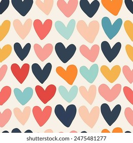 Tons of Hearts all kinds of shapes and sizes: Colorful Watercolor Seamless Pattern Wallpaper Curtain Bedding Upholstery White Background Vector
