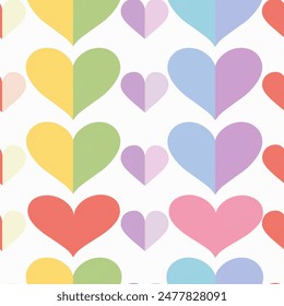 Tons of Hearts all kinds of shapes and sizes: Colorful Watercolor Seamless Pattern Wallpaper Curtain Bedding Upholstery White Background Vector
