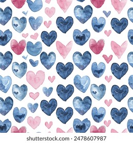 Tons of Hearts all kinds of shapes and sizes: Colorful and Beautiful  Watercolor Seamless Pattern Wallpaper Curtain Bedding Upholstery White Background Vector
