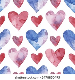 Tons of Hearts all kinds of shapes and sizes: Colorful and Beautiful  Watercolor Seamless Pattern Wallpaper Curtain Bedding Upholstery White Background Vector
