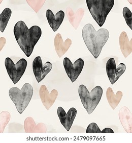 Tons of Hearts all kinds of shapes and sizes: Colorful and Beautiful  Watercolor Seamless Pattern Wallpaper Curtain Bedding Upholstery White Background Vector
